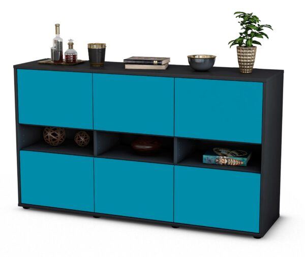 Sideboard Diletta | Korpus Anthrazit | Front in Türkis | 136x79x35cm (BxHxT)