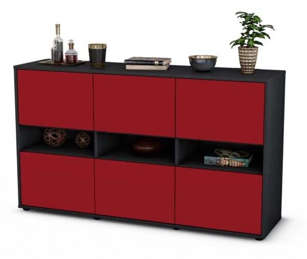 Sideboard Diletta | Korpus Anthrazit | Front in Bordeaux | 136x79x35cm (BxHxT)