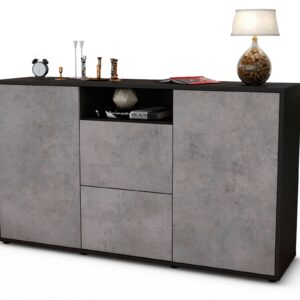 Sideboard Dimphi | Korpus Anthrazit | Front in Beton Optik | 136x79x35cm (BxHxT)