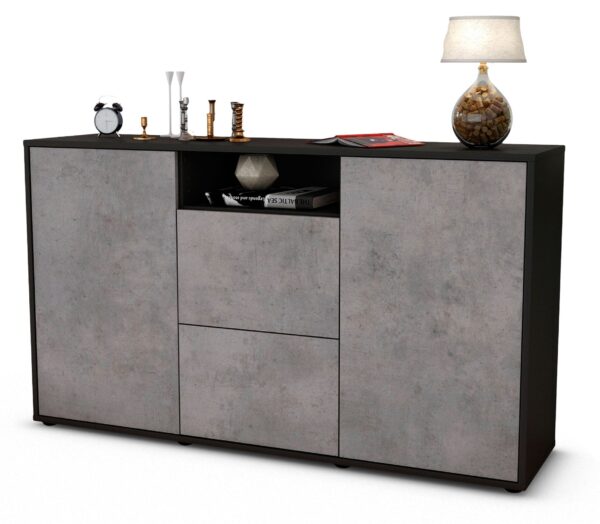 Sideboard Dimphi | Korpus Anthrazit | Front in Beton Optik | 136x79x35cm (BxHxT)