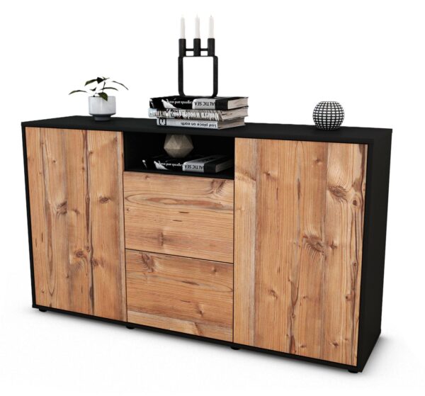 Sideboard Dimphi | Korpus Anthrazit | Front in Pinie Holz Optik | 136x79x35cm (BxHxT)