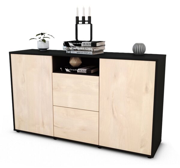 Sideboard Dimphi | Korpus Anthrazit | Front in Zeder Holz Optik | 136x79x35cm (BxHxT)