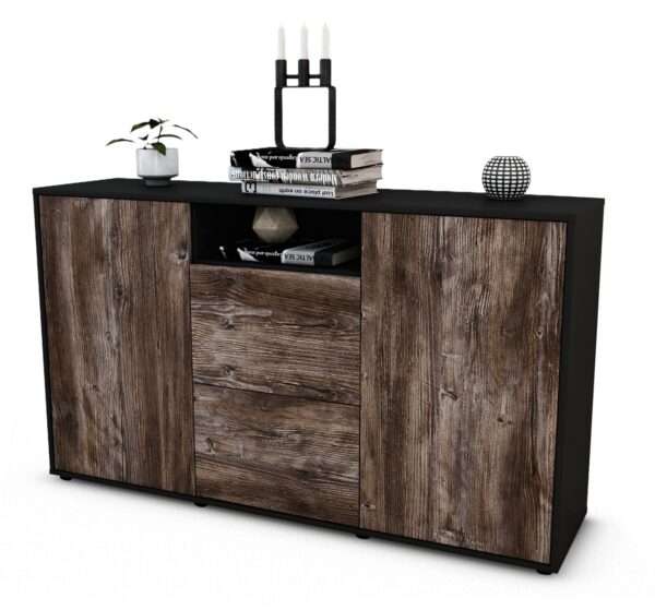 Sideboard Dimphi | Korpus Anthrazit | Front in Treibholz Holz Optik | 136x79x35cm (BxHxT)