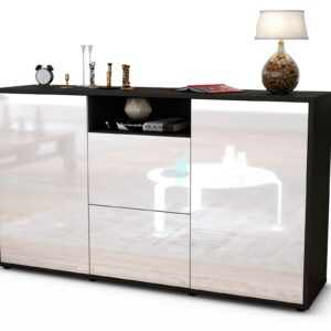 Sideboard Dimphi | Korpus Anthrazit | Front in Hochglanz Weiß | 136x79x35cm (BxHxT)