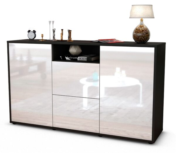 Sideboard Dimphi | Korpus Anthrazit | Front in Hochglanz Weiß | 136x79x35cm (BxHxT)