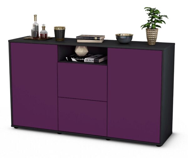 Sideboard Dimphi | Korpus Anthrazit | Front in Lila | 136x79x35cm (BxHxT)