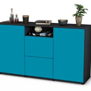 Sideboard Dimphi | Korpus Anthrazit | Front in Türkis | 136x79x35cm (BxHxT)