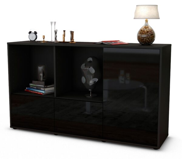 Sideboard Dolcia, Schwarz (136x79x35cm)