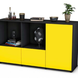 Sideboard Dolcia | Korpus Anthrazit | Front in Gelb | 136x79x35cm (BxHxT)