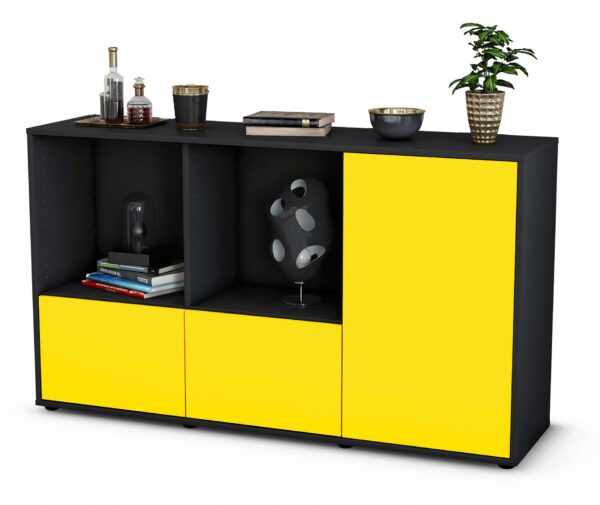 Sideboard Dolcia | Korpus Anthrazit | Front in Gelb | 136x79x35cm (BxHxT)