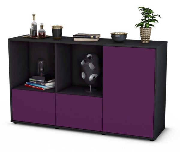 Sideboard Dolcia | Korpus Anthrazit | Front in Lila | 136x79x35cm (BxHxT)