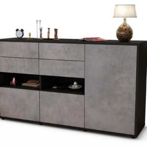 Sideboard Domi | Korpus Anthrazit | Front in Beton Optik | 136x79x35cm (BxHxT)