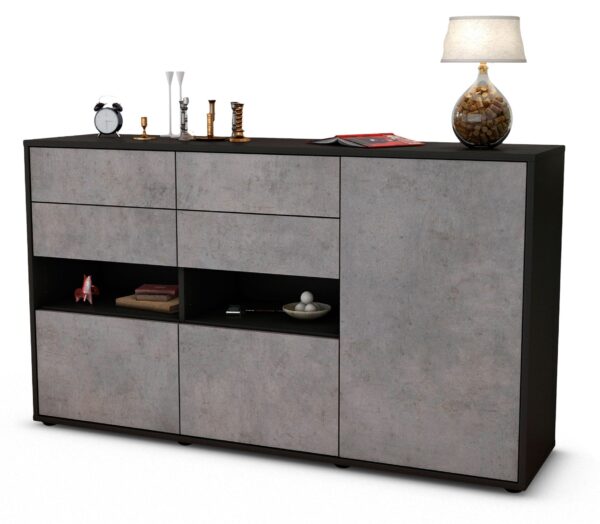 Sideboard Domi | Korpus Anthrazit | Front in Beton Optik | 136x79x35cm (BxHxT)