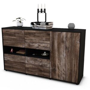 Sideboard Domi | Korpus Anthrazit | Front in Treibholz Holz Optik | 136x79x35cm (BxHxT)