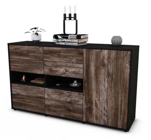 Sideboard Domi | Korpus Anthrazit | Front in Treibholz Holz Optik | 136x79x35cm (BxHxT)