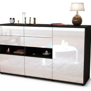 Sideboard Domi | Korpus Anthrazit | Front in Hochglanz Weiß | 136x79x35cm (BxHxT)