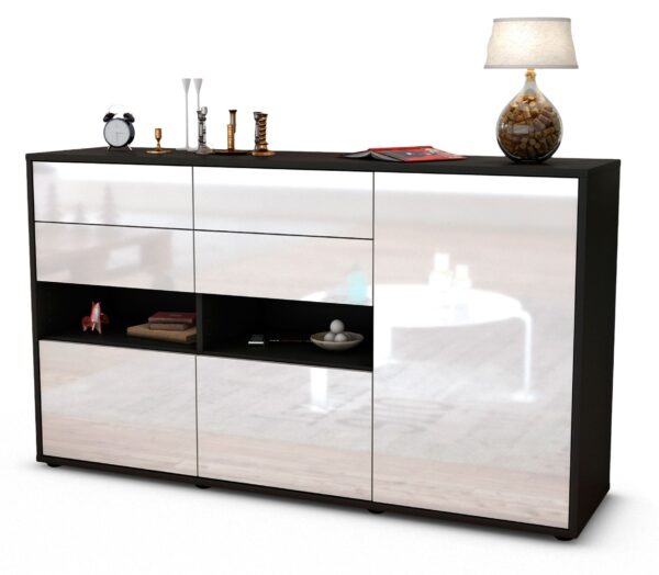 Sideboard Domi | Korpus Anthrazit | Front in Hochglanz Weiß | 136x79x35cm (BxHxT)