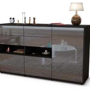 Sideboard Domi | Korpus Anthrazit | Front in Hochglanz Grau | 136x79x35cm (BxHxT)