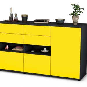 Sideboard Domi | Korpus Anthrazit | Front in Gelb | 136x79x35cm (BxHxT)