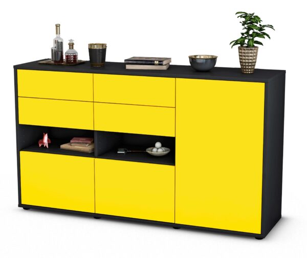 Sideboard Domi | Korpus Anthrazit | Front in Gelb | 136x79x35cm (BxHxT)