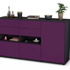Sideboard Domi | Korpus Anthrazit | Front in Lila | 136x79x35cm (BxHxT)