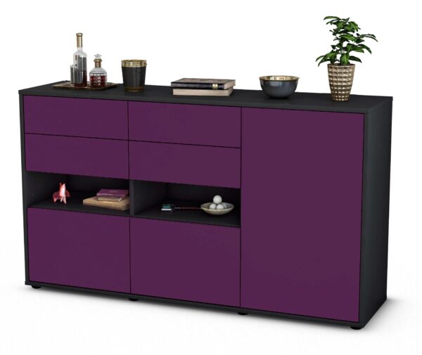 Sideboard Domi | Korpus Anthrazit | Front in Lila | 136x79x35cm (BxHxT)