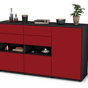 Sideboard Domi | Korpus Anthrazit | Front in Bordeaux | 136x79x35cm (BxHxT)