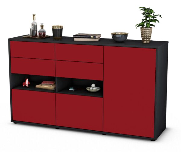 Sideboard Domi | Korpus Anthrazit | Front in Bordeaux | 136x79x35cm (BxHxT)