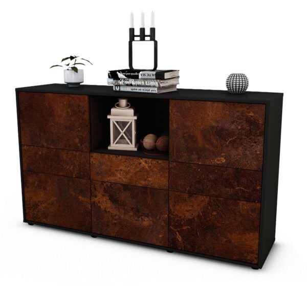 Sideboard Dominika | Korpus Anthrazit | Front in Rost Optik | 136x79x35cm (BxHxT)