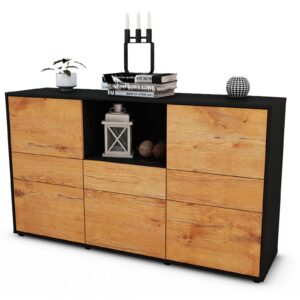 Sideboard Dominika | Korpus Anthrazit | Front in Eiche Holz Optik | 136x79x35cm (BxHxT)