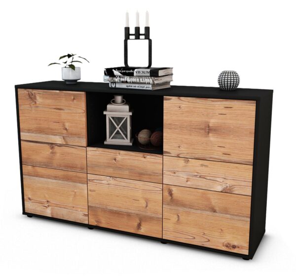 Sideboard Dominika | Korpus Anthrazit | Front in Pinie Holz Optik | 136x79x35cm (BxHxT)