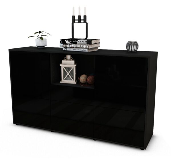 Sideboard Dominika | Korpus Anthrazit | Front in Hochglanz Schwarz | 136x79x35cm (BxHxT)