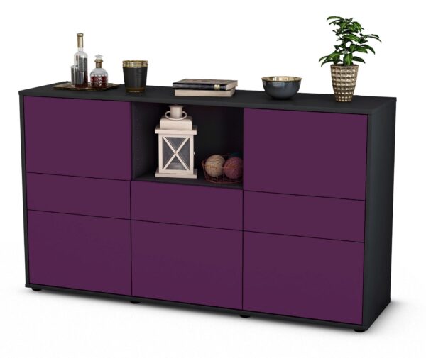 Sideboard Dominika | Korpus Anthrazit | Front in Lila | 136x79x35cm (BxHxT)