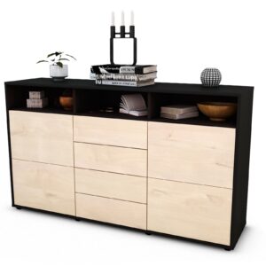 Sideboard Donabella | Korpus Anthrazit | Front in Zeder Holz Optik | 136x79x35cm (BxHxT)