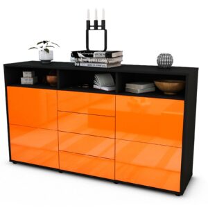Sideboard Donabella | Korpus Anthrazit | Front in Hochglanz Orange | 136x79x35cm (BxHxT)