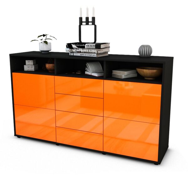 Sideboard Donabella | Korpus Anthrazit | Front in Hochglanz Orange | 136x79x35cm (BxHxT)