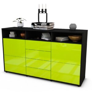 Sideboard Donabella | Korpus Anthrazit | Front in Hochglanz Grün | 136x79x35cm (BxHxT)