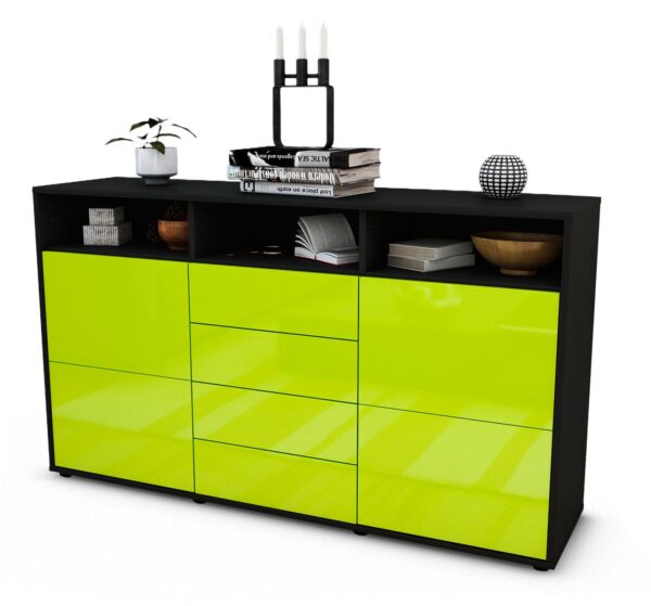 Sideboard Donabella | Korpus Anthrazit | Front in Hochglanz Grün | 136x79x35cm (BxHxT)