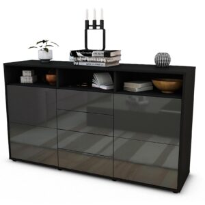 Sideboard Donabella | Korpus Anthrazit | Front in Hochglanz Grau | 136x79x35cm (BxHxT)