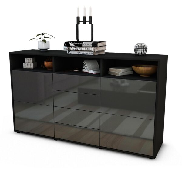 Sideboard Donabella | Korpus Anthrazit | Front in Hochglanz Grau | 136x79x35cm (BxHxT)
