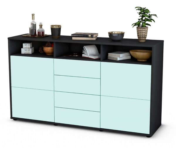 Sideboard Donabella | Korpus Anthrazit | Front in Mint | 136x79x35cm (BxHxT)