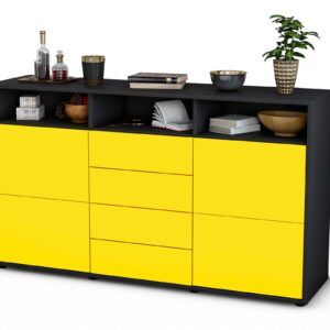 Sideboard Donabella | Korpus Anthrazit | Front in Gelb | 136x79x35cm (BxHxT)