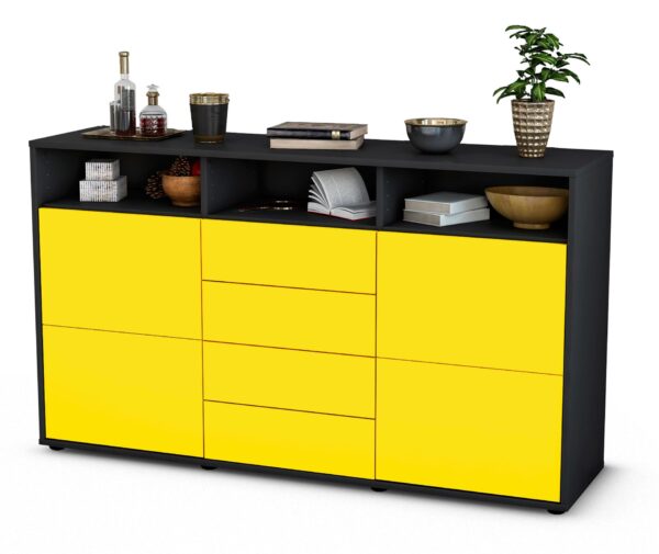 Sideboard Donabella | Korpus Anthrazit | Front in Gelb | 136x79x35cm (BxHxT)