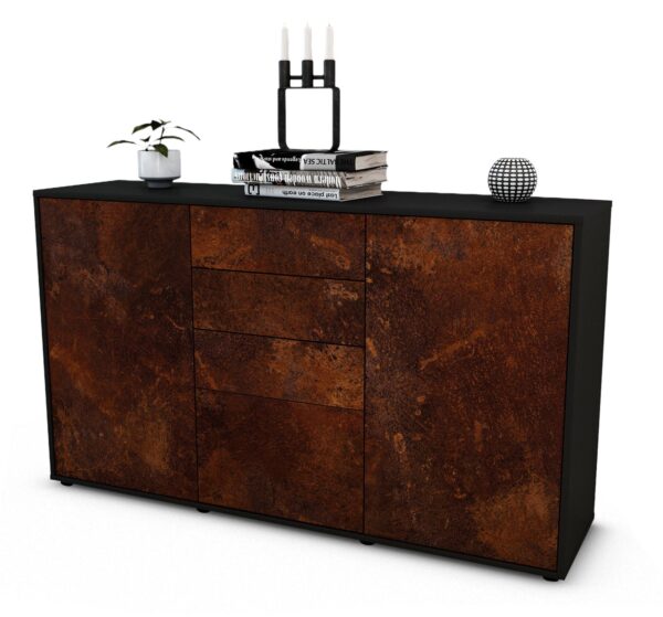 Sideboard Donatella | Korpus Anthrazit | Front in Rost Optik | 136x79x35cm (BxHxT)