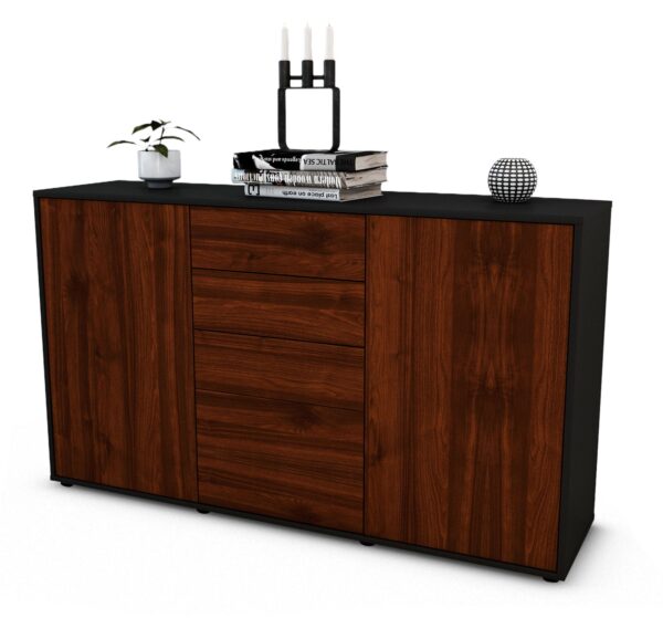Sideboard Donatella | Korpus Anthrazit | Front in Walnuss Holz Optik | 136x79x35cm (BxHxT)