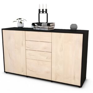 Sideboard Donatella | Korpus Anthrazit | Front in Zeder Holz Optik | 136x79x35cm (BxHxT)