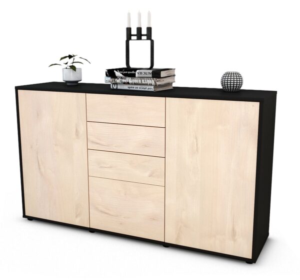 Sideboard Donatella | Korpus Anthrazit | Front in Zeder Holz Optik | 136x79x35cm (BxHxT)