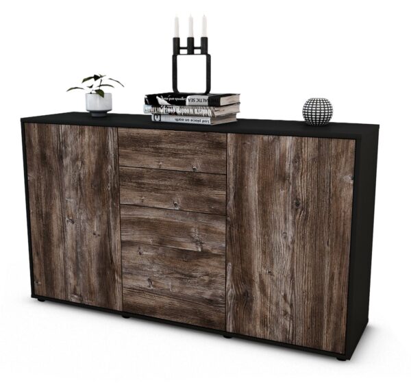 Sideboard Donatella | Korpus Anthrazit | Front in Treibholz Holz Optik | 136x79x35cm (BxHxT)