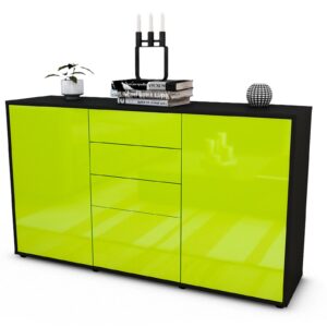 Sideboard Donatella | Korpus Anthrazit | Front in Hochglanz Grün | 136x79x35cm (BxHxT)