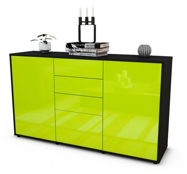 Sideboard Donatella | Korpus Anthrazit | Front in Hochglanz Grün | 136x79x35cm (BxHxT)